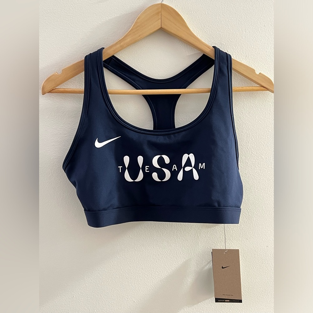 Nike Team USA Training Sports Bra Women's Large Navy Blue White FN1194-451 NWT
